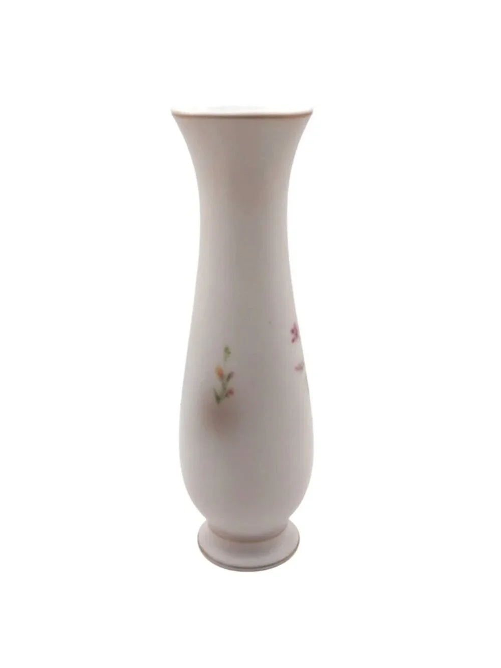 Porcelain Bud Vase Hibiscus Floral Matte Japan1988 Crown COR Cottagecore Vintage